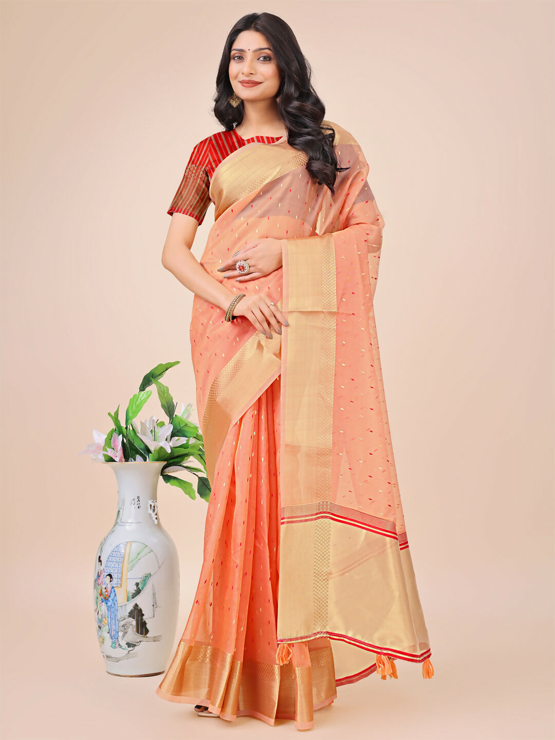 Shree Shyam Fashion Florance Peach Organza Saree