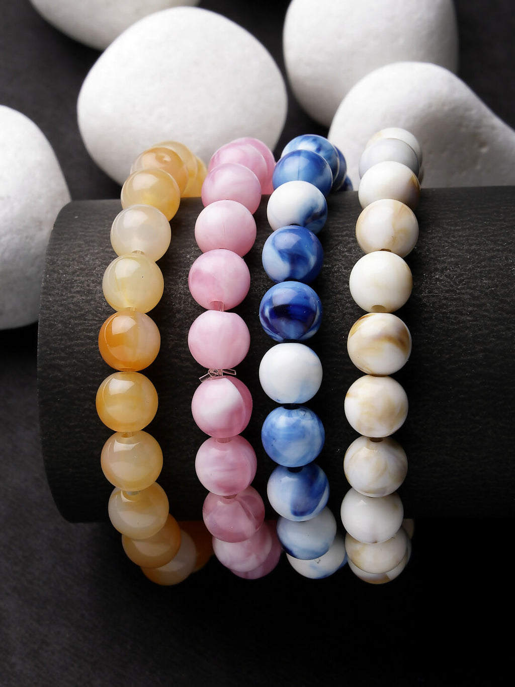 NVR Men & Women Set of 4 Artificial Beads-Beaded Evil Eye Elasticated Bracelet - Distacart