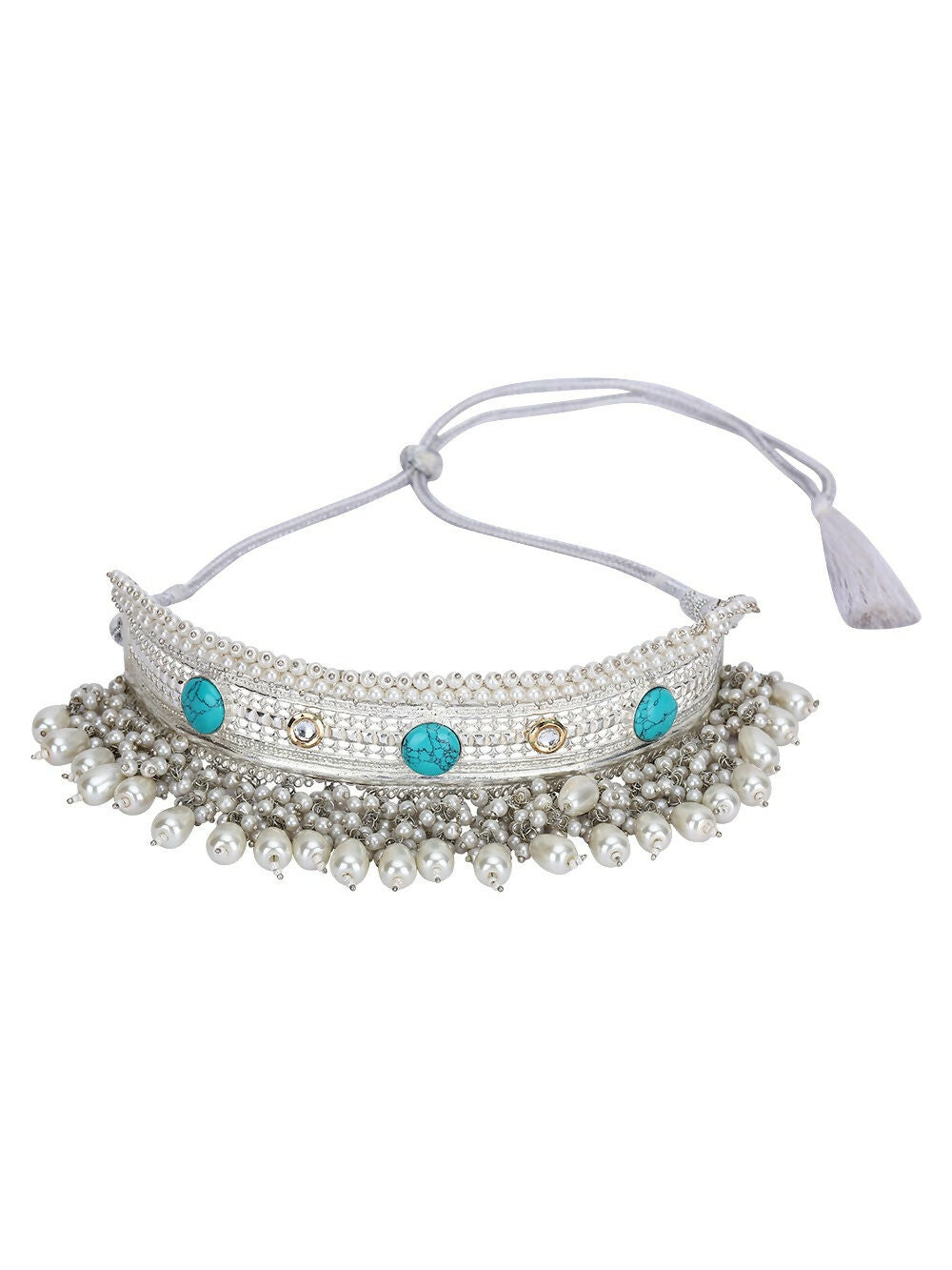 Joban Fashion Women White Beads Style Silver Tone Necklace