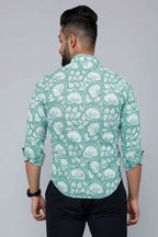 Miravan Men's Cotton Green Floral Printed Slim Fit Shirt