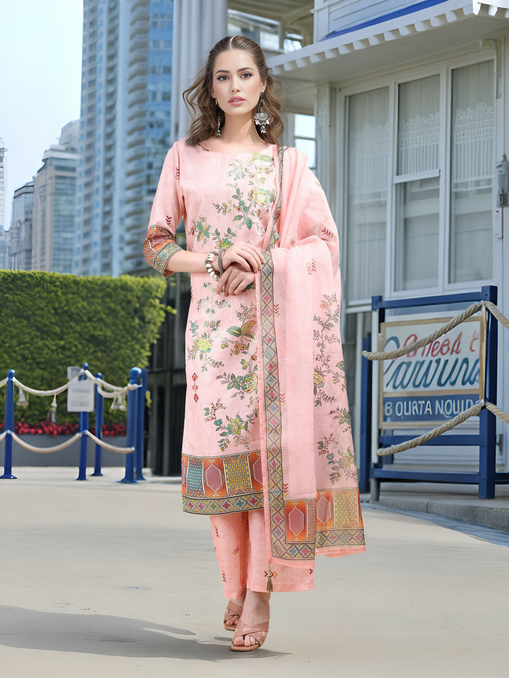 Joban Fashion Pink Position Digital Print With Position Foil Kurta Set - Distacart