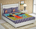 Vamika Printed Beautiful Cotton Blue Bedsheet With Pillow Covers (LEOC_LDM_B)