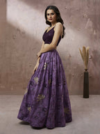 House of Panchhi Lavender Organza Floral Printed Lehenga choli & Dupatta
