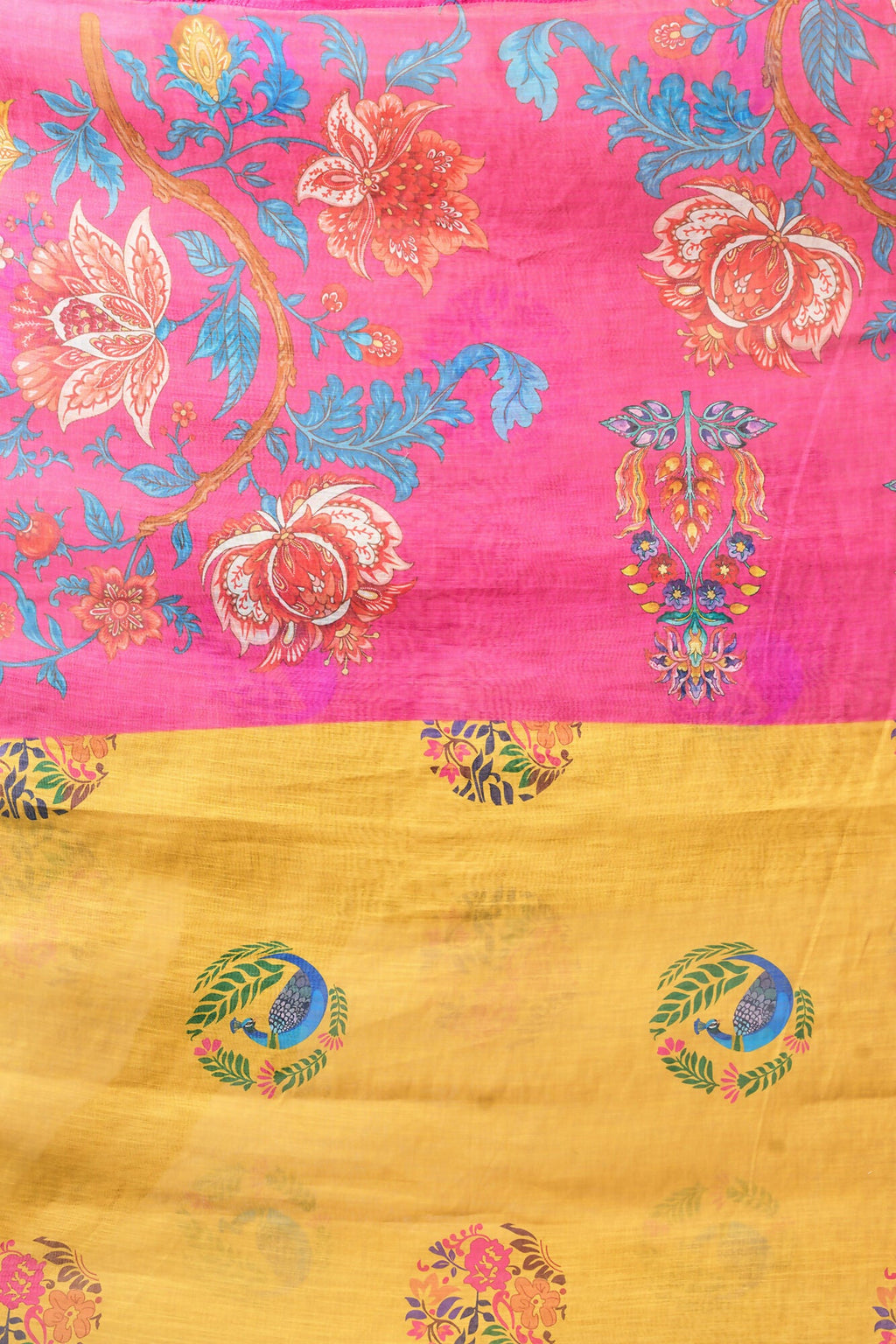 Vastranavya Mustard Digital Printed Linen Ready To Wear Designer Saree with Unstitched Blouse - Distacart