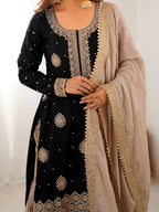 Lehenga Mart Designer Sharara Suit With Kurta, Sharara, Dupatta For Women-Black - Distacart