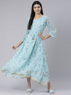 Souchii Blue Floral Chiffon Maxi Dress For Women – Souchii