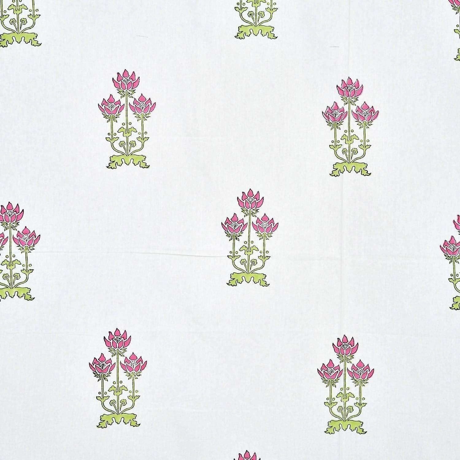 Floral Hand Block Printed Double 90x108 Inches Bedspread with 2 Pillow Covers