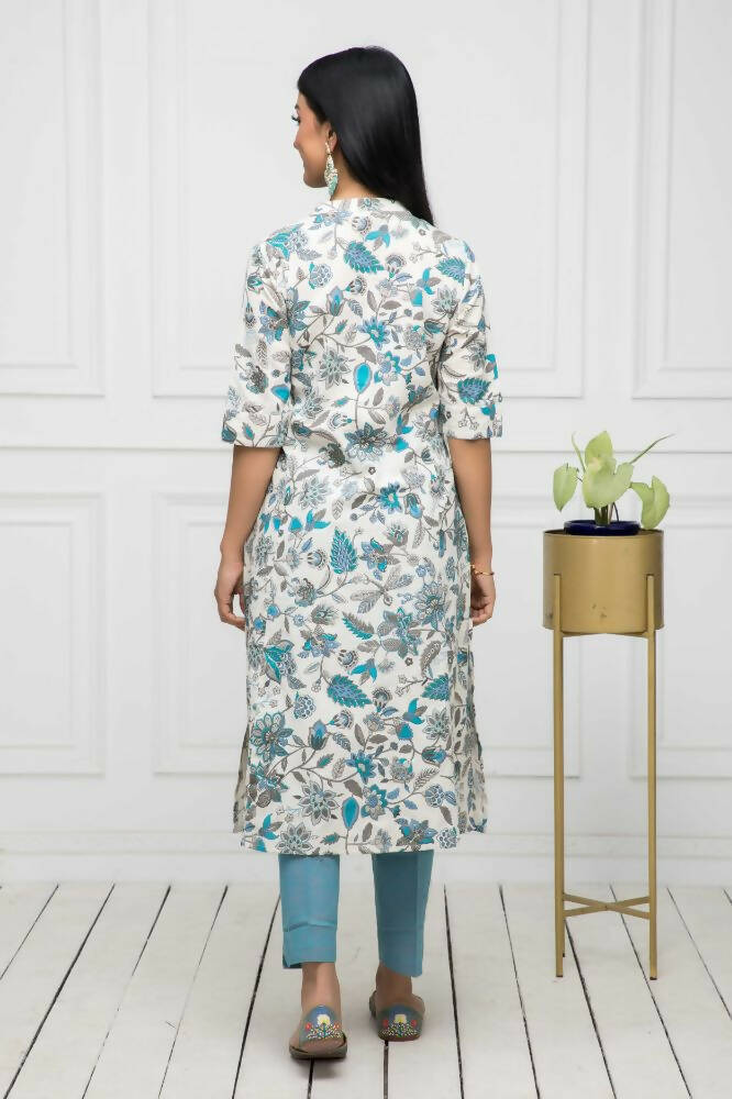Myshka Women Multi Floral Cotton A-Line Mandarin Collar Kurtas - Distacart