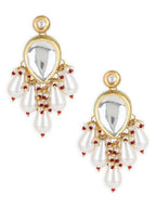 Gold-Toned White Kundan Contemporary Gold-Plated Drop Earrings - Ruby Raang - Distacart