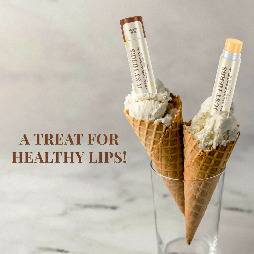 Just Herbs Vanilla Tinted Lip Balm with SPF 20+ for Dark Lips to Lighten