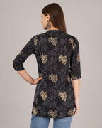 Jaitra Apparels Women Printed Rayon Straight Kurta (Black) - Distacart