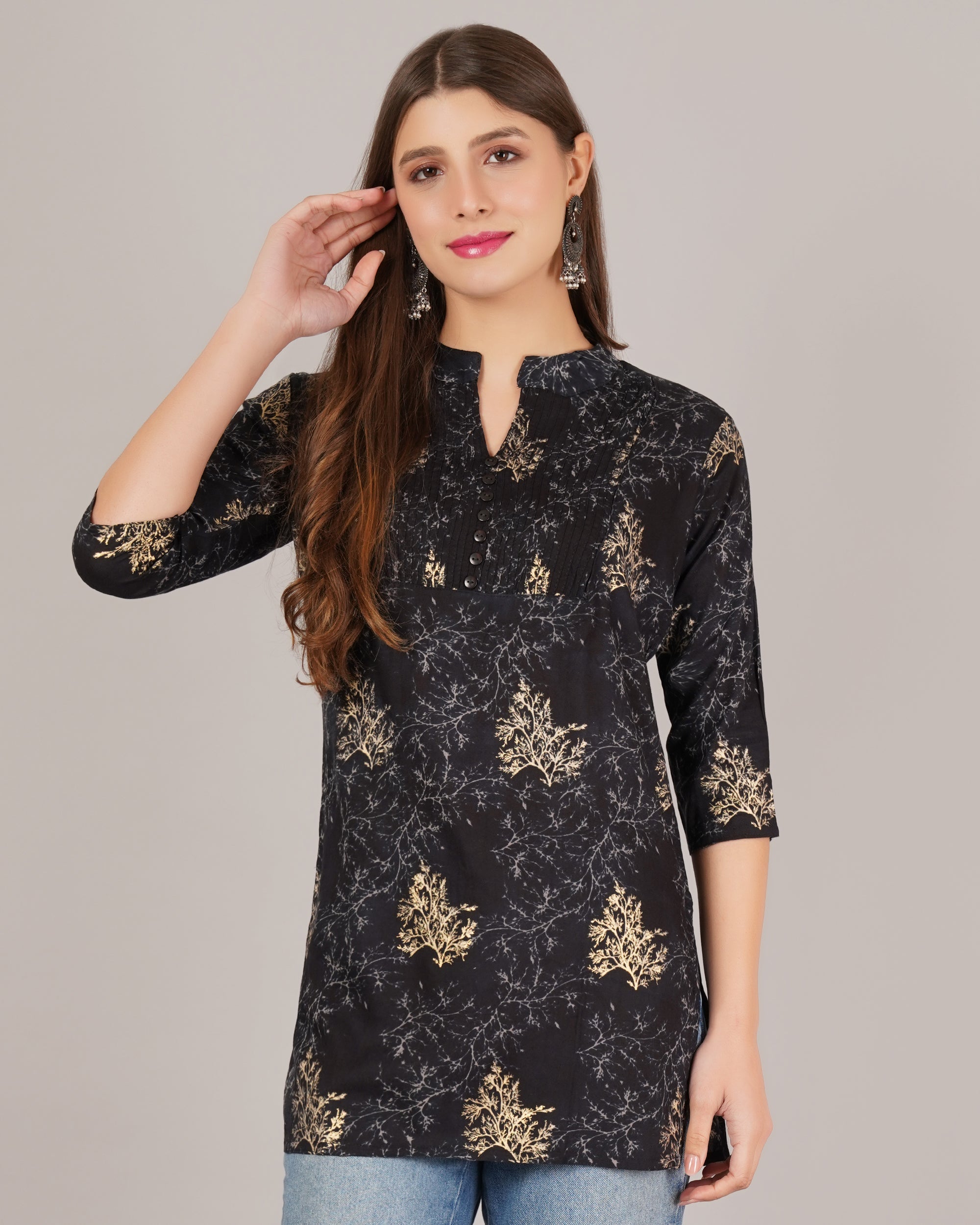 Jaitra Apparels Women Printed Rayon Straight Kurta (Black) - Distacart