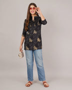 Jaitra Apparels Women Printed Rayon Straight Kurta (Black) - Distacart
