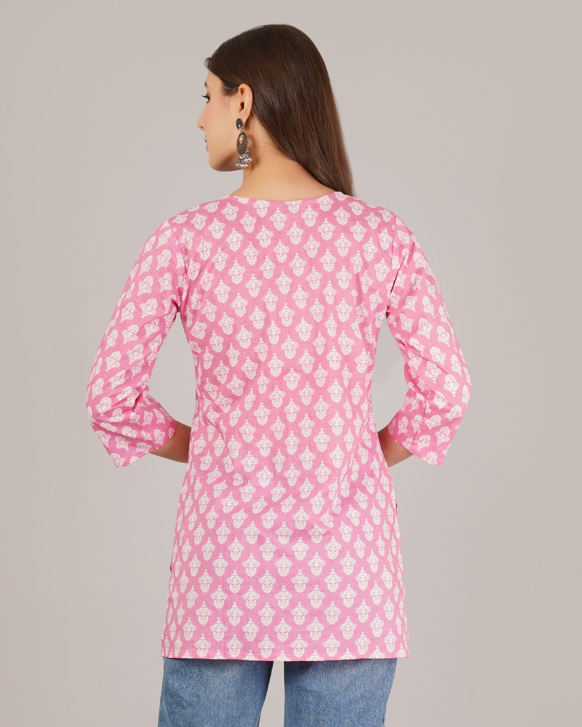Jaitra Apparels Women Printed Pure Cotton Straight Kurta (Pink) - Distacart