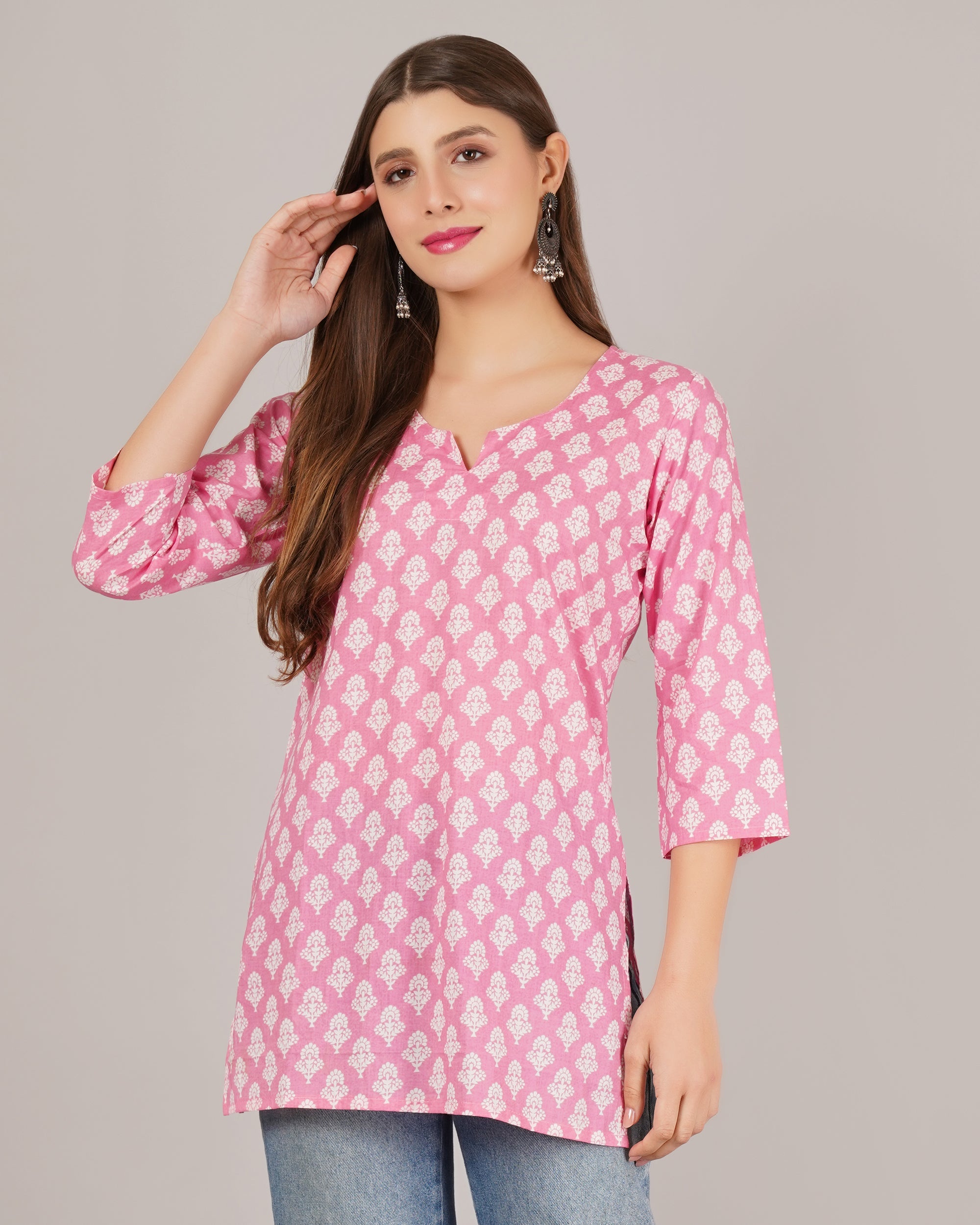 Jaitra Apparels Women Printed Pure Cotton Straight Kurta (Pink) - Distacart