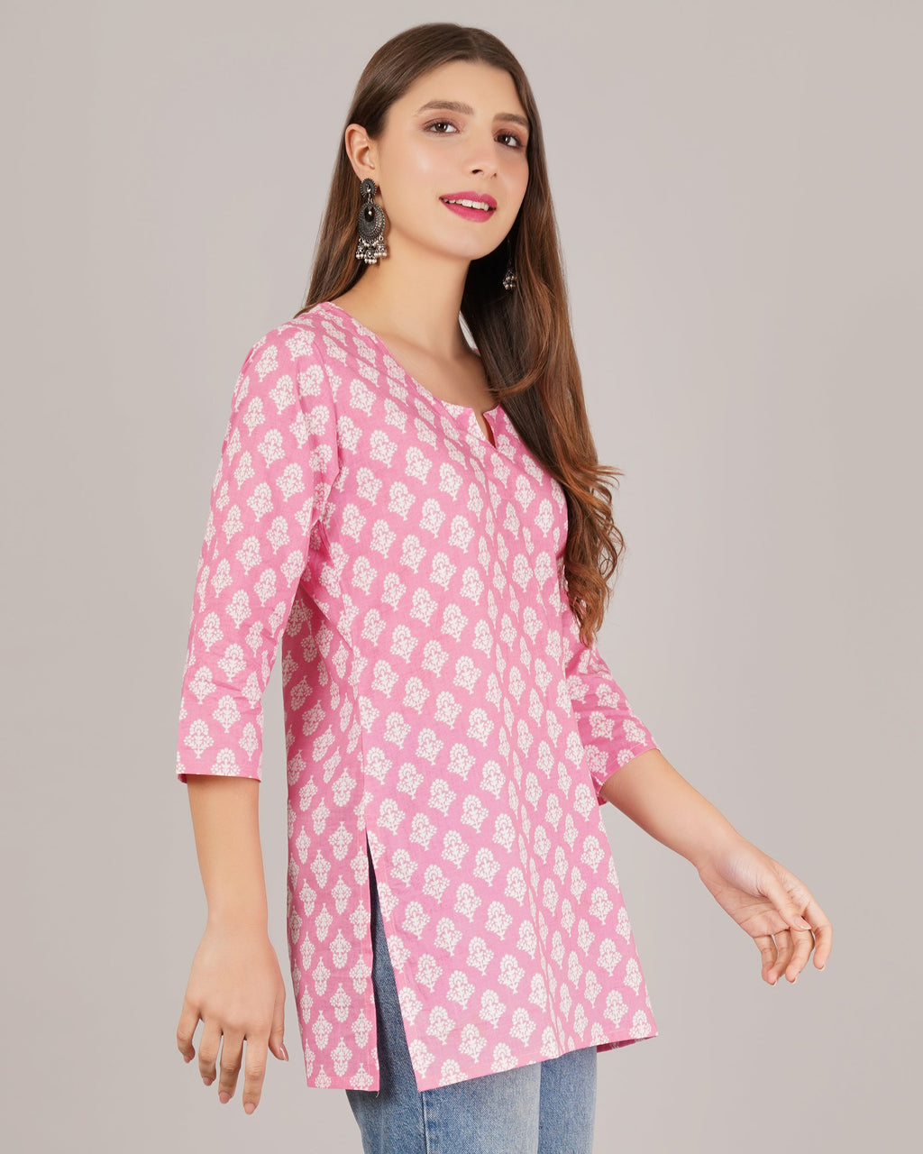 Jaitra Apparels Women Printed Pure Cotton Straight Kurta (Pink) - Distacart