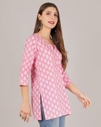 Jaitra Apparels Women Printed Pure Cotton Straight Kurta (Pink) - Distacart