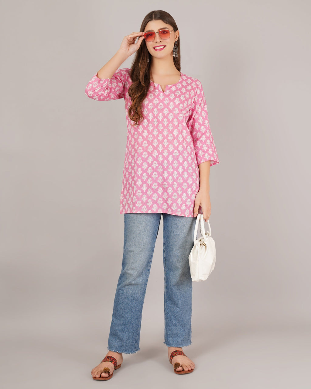 Jaitra Apparels Women Printed Pure Cotton Straight Kurta (Pink) - Distacart