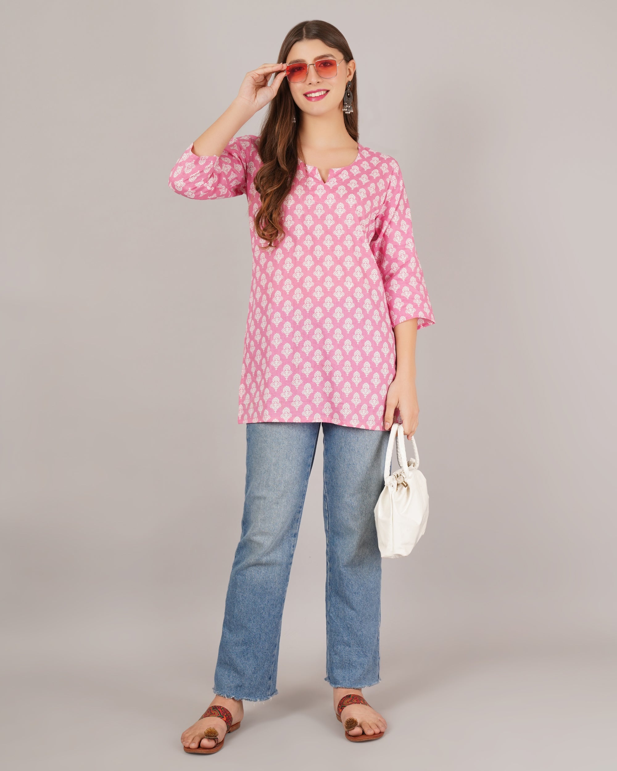 Jaitra Apparels Women Printed Pure Cotton Straight Kurta (Pink) - Distacart