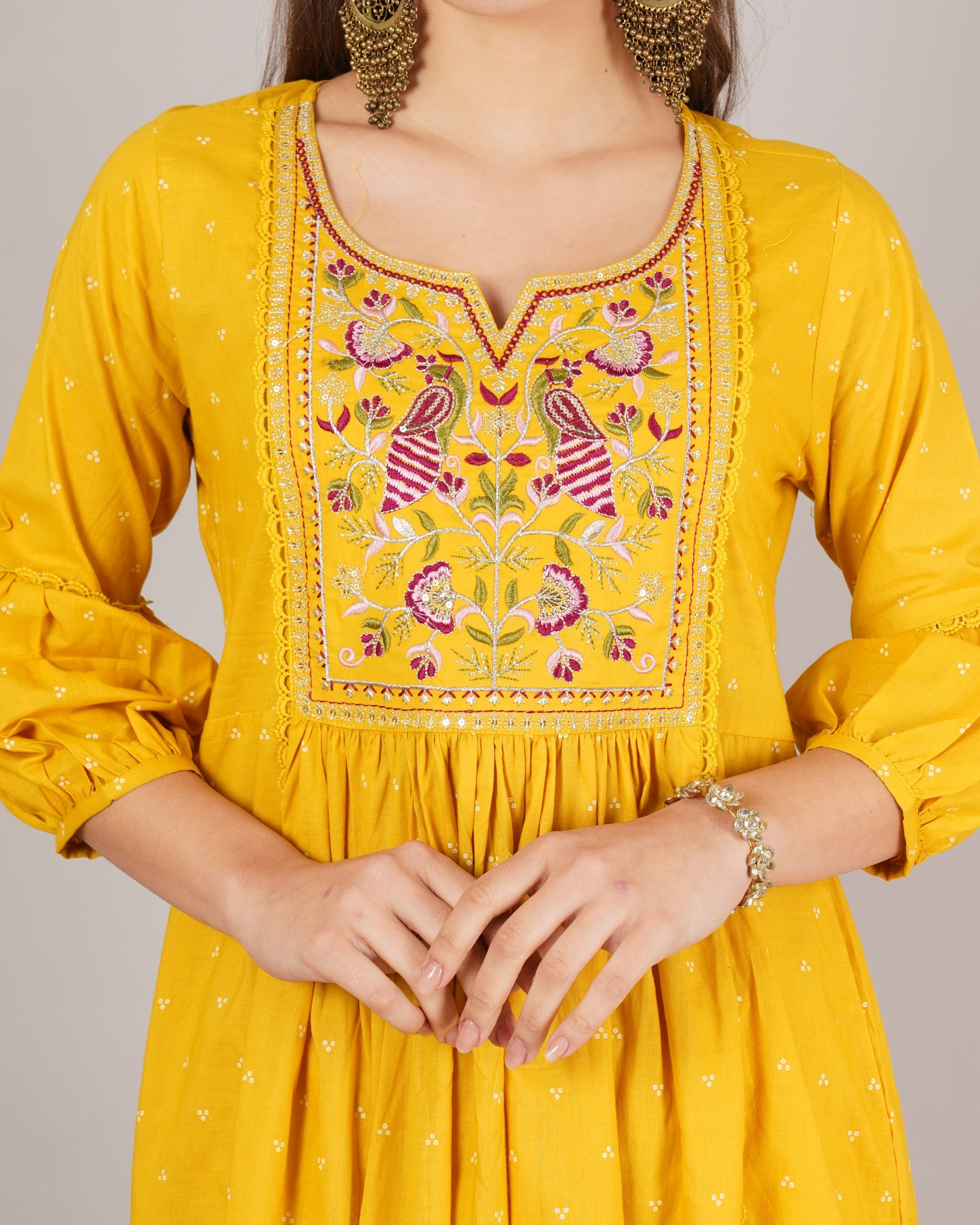 Jaitra Apparels Mustard Yellow Embroidered Pure Cotton Fabric Kurta Set With Dupatta - Distacart