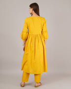 Jaitra Apparels Mustard Yellow Embroidered Pure Cotton Fabric Kurta Set With Dupatta - Distacart