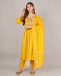 Jaitra Apparels Mustard Yellow Embroidered Pure Cotton Fabric Kurta Set With Dupatta - Distacart