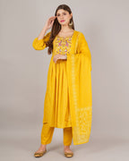 Jaitra Apparels Mustard Yellow Embroidered Pure Cotton Fabric Kurta Set With Dupatta - Distacart