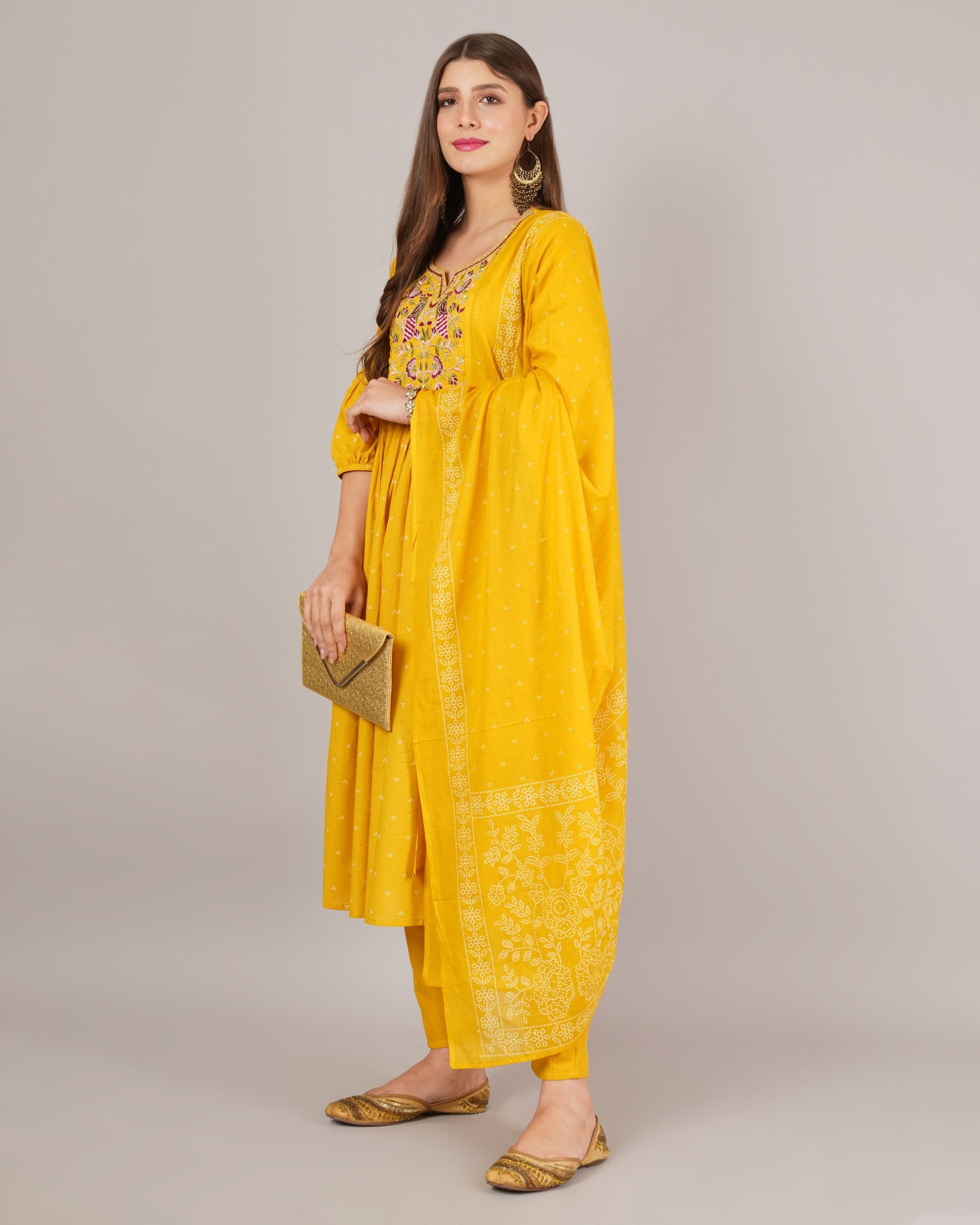 Jaitra Apparels Mustard Yellow Embroidered Pure Cotton Fabric Kurta Set With Dupatta - Distacart