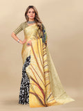 Vedant Vastram Digital Print Japan Satin Silk Party Wear Saree with Unstitched Blouse Piece - Golden