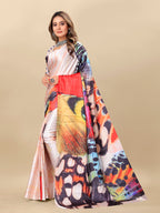 Vedant Vastram Digital Print Japan Satin Silk Party Wear Saree with Unstitched Blouse Piece - Multi Color