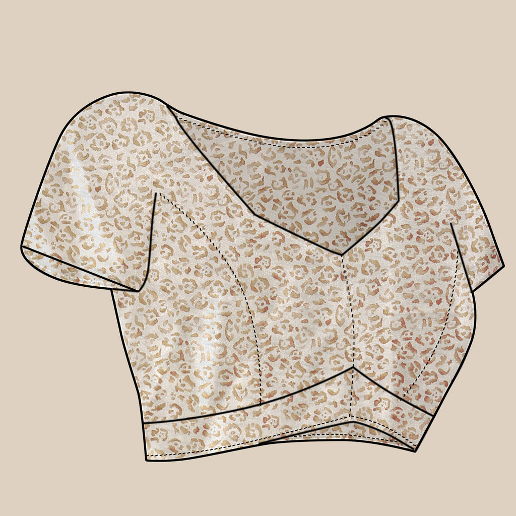 Vedant Vastram Digital Print Japan Satin Silk Party Wear Saree with Unstitched Blouse Piece - Cream