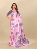 Vedant Vastram Digital Print Japan Satin Silk Party Wear Saree with Unstitched Blouse Piece - Pink
