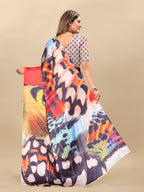 Vedant Vastram Digital Print Japan Satin Silk Party Wear Saree with Unstitched Blouse Piece - Multi Color