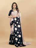 Vedant Vastram Digital Print Japan Satin Silk Party Wear Saree with Unstitched Blouse Piece - Black