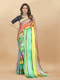 Vedant Vastram Digital Print Japan Satin Silk Party Wear Saree with Unstitched Blouse Piece - Parrot