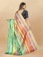 Vedant Vastram Digital Print Japan Satin Silk Party Wear Saree with Unstitched Blouse Piece - Parrot