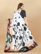 Vedant Vastram Digital Print Japan Satin Silk Party Wear Saree with Unstitched Blouse Piece - Cream