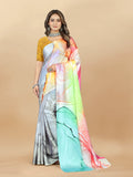 Vedant Vastram Digital Print Japan Satin Silk Party Wear Saree with Unstitched Blouse Piece - Multi Color