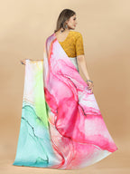 Vedant Vastram Digital Print Japan Satin Silk Party Wear Saree with Unstitched Blouse Piece - Multi Color