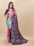 Vedant Vastram Digital Print Japan Satin Silk Party Wear Saree with Unstitched Blouse Piece - Purple