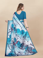Vedant Vastram Digital Print Japan Satin Silk Party Wear Saree with Unstitched Blouse Piece - Turquoise