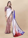 Vedant Vastram Digital Print Japan Satin Silk Party Wear Saree with Unstitched Blouse Piece - Purple