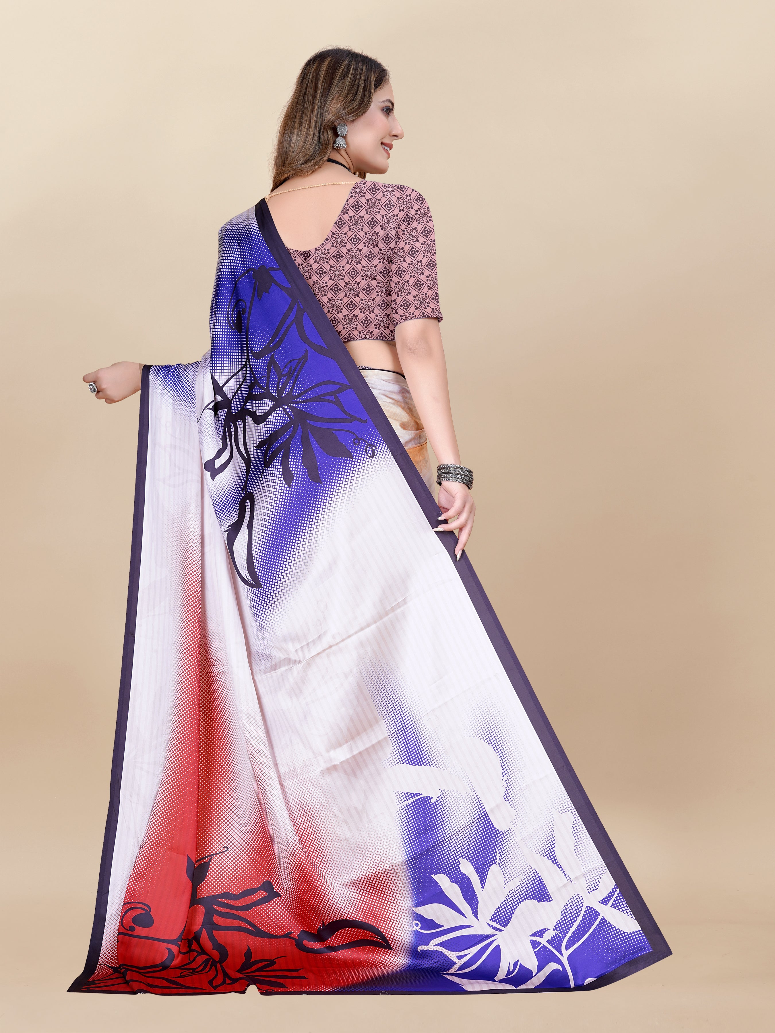 Vedant Vastram Digital Print Japan Satin Silk Party Wear Saree with Unstitched Blouse Piece - Purple