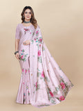 Vedant Vastram Digital Print Japan Satin Silk Party Wear Saree with Unstitched Blouse Piece - Pink