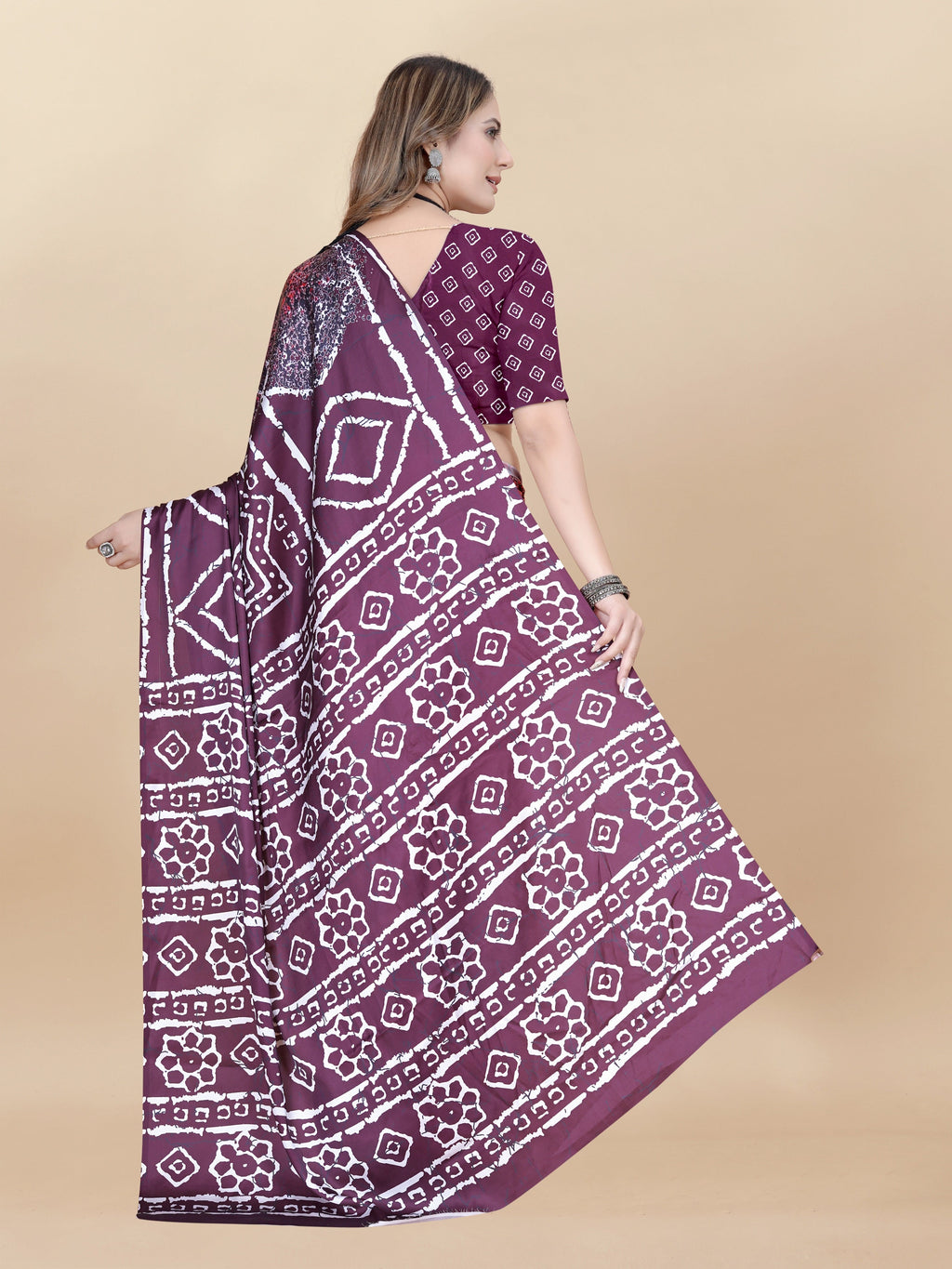 Vedant Vastram Digital Print Japan Satin Silk Party Wear Saree with Unstitched Blouse Piece - Purple