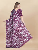 Vedant Vastram Digital Print Japan Satin Silk Party Wear Saree with Unstitched Blouse Piece - Purple