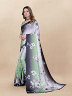 Vedant Vastram Digital Print Japan Satin Silk Party Wear Saree with Unstitched Blouse Piece - Green