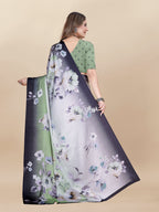 Vedant Vastram Digital Print Japan Satin Silk Party Wear Saree with Unstitched Blouse Piece - Green
