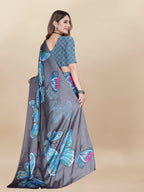 Vedant Vastram Digital Print Japan Satin Silk Party Wear Saree with Unstitched Blouse Piece - Turquoise