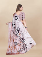 Vedant Vastram Digital Print Japan Satin Silk Party Wear Saree with Unstitched Blouse Piece - Beige
